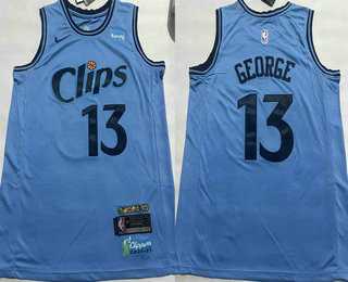 Mens Los Angeles Clippers #13 Paul George Light Blue 2024 City Icon Sponsor Swingman Jersey